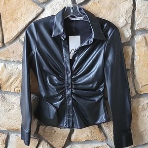 ZARA faux leather blouse/ shirt